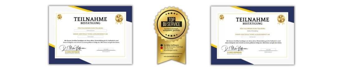 Siegel für die Teilnahme an Onlinekursen als Qualitätsnachweis für Angebote von DJ Berlin